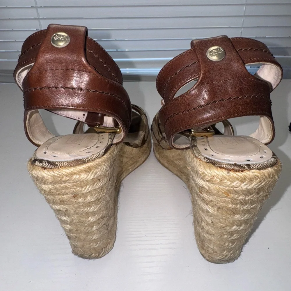 Coach Tan and Brown Wedge Sandals sz 8 - Picture 4 of 5